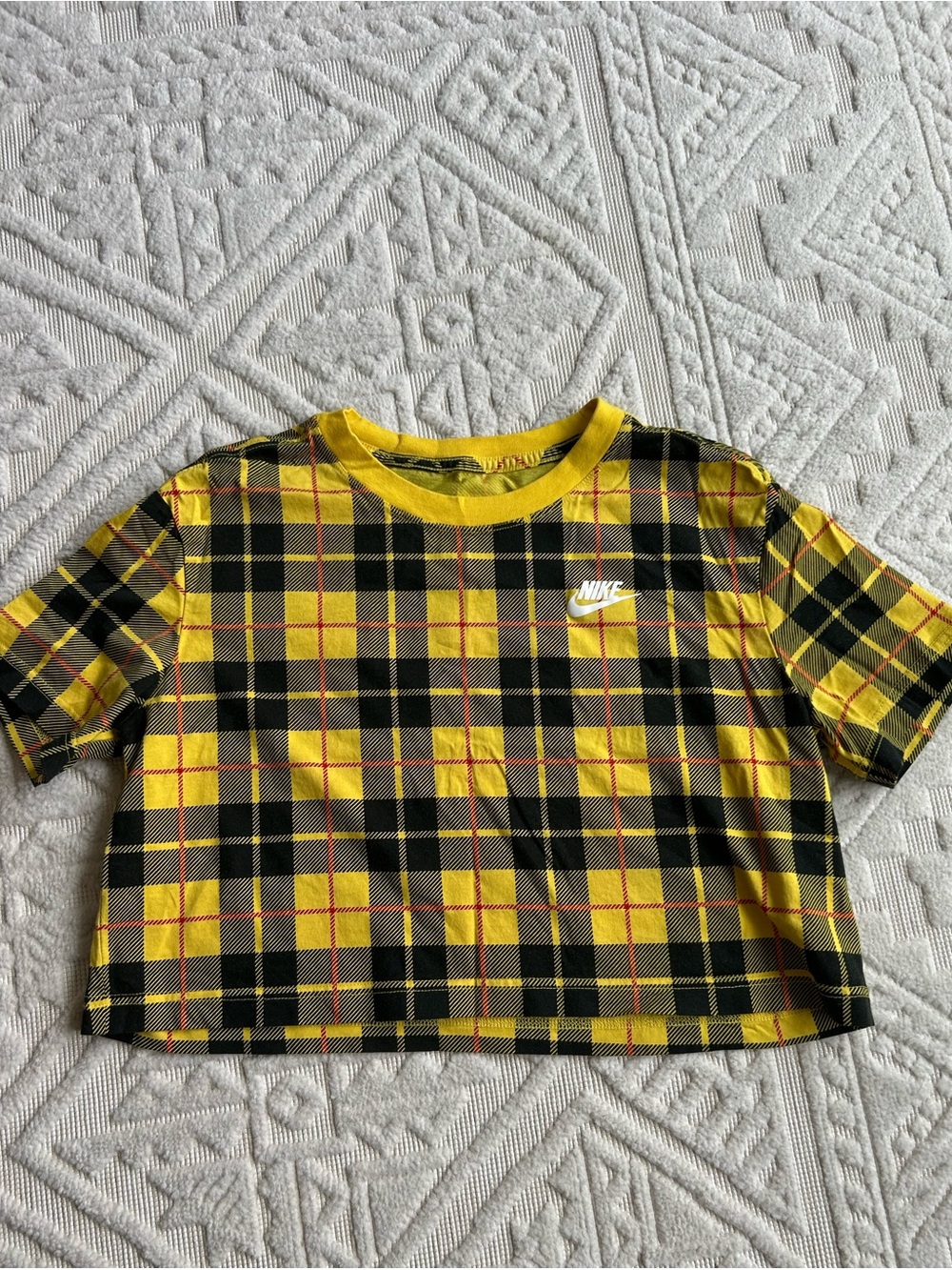 Nike Yellow & Black Plaid Cropped Top